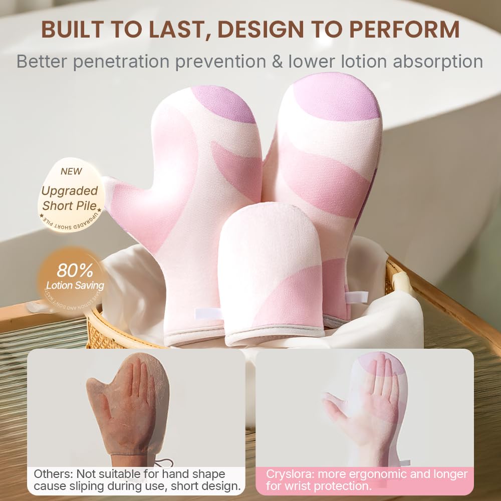 Cryslora Lotion Applicator & Self Tanning Mitt - Short-Pile, Reusable, Durable, No Absorption, Anti-Sliding Glove for Even, Waste-Free Application of Lotions, Oils & Creams