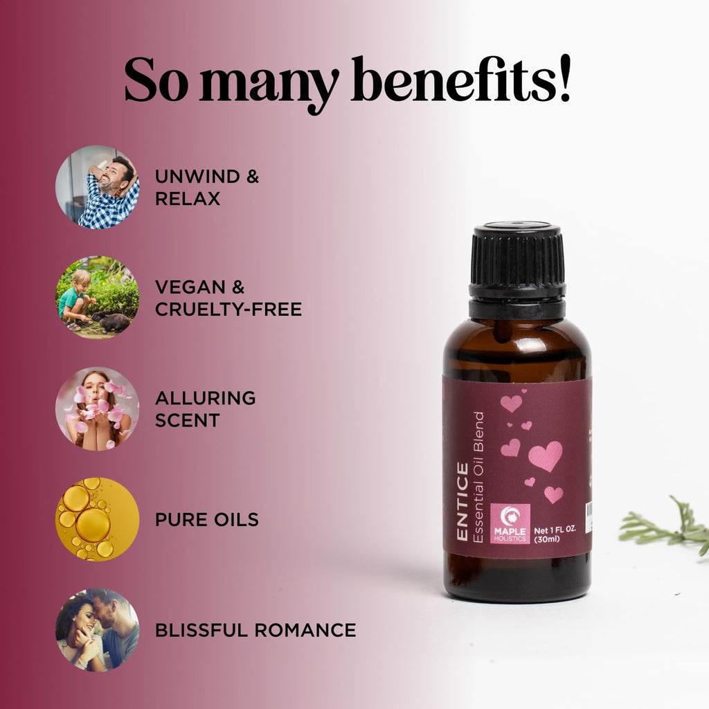 Entice Essential Oil Blend for Diffuser - Passionate Blend of Aromatherapy Oils for Couples with Lavender Palmarosa Clary Sage and Ylang-Ylang Essential Oil - Ignite the Romance Essential Oils Blend