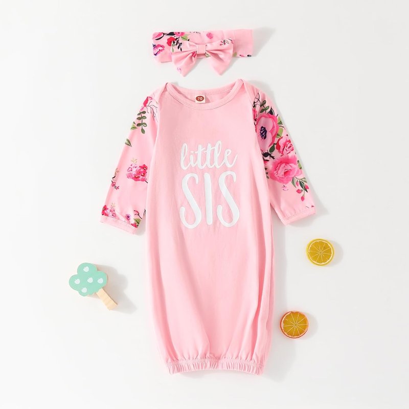 AMAWMW Newborn Baby Girl Sleeper Gown - Long Sleeve Striped Nightgown Pajamas | Perfect Gift Outfit