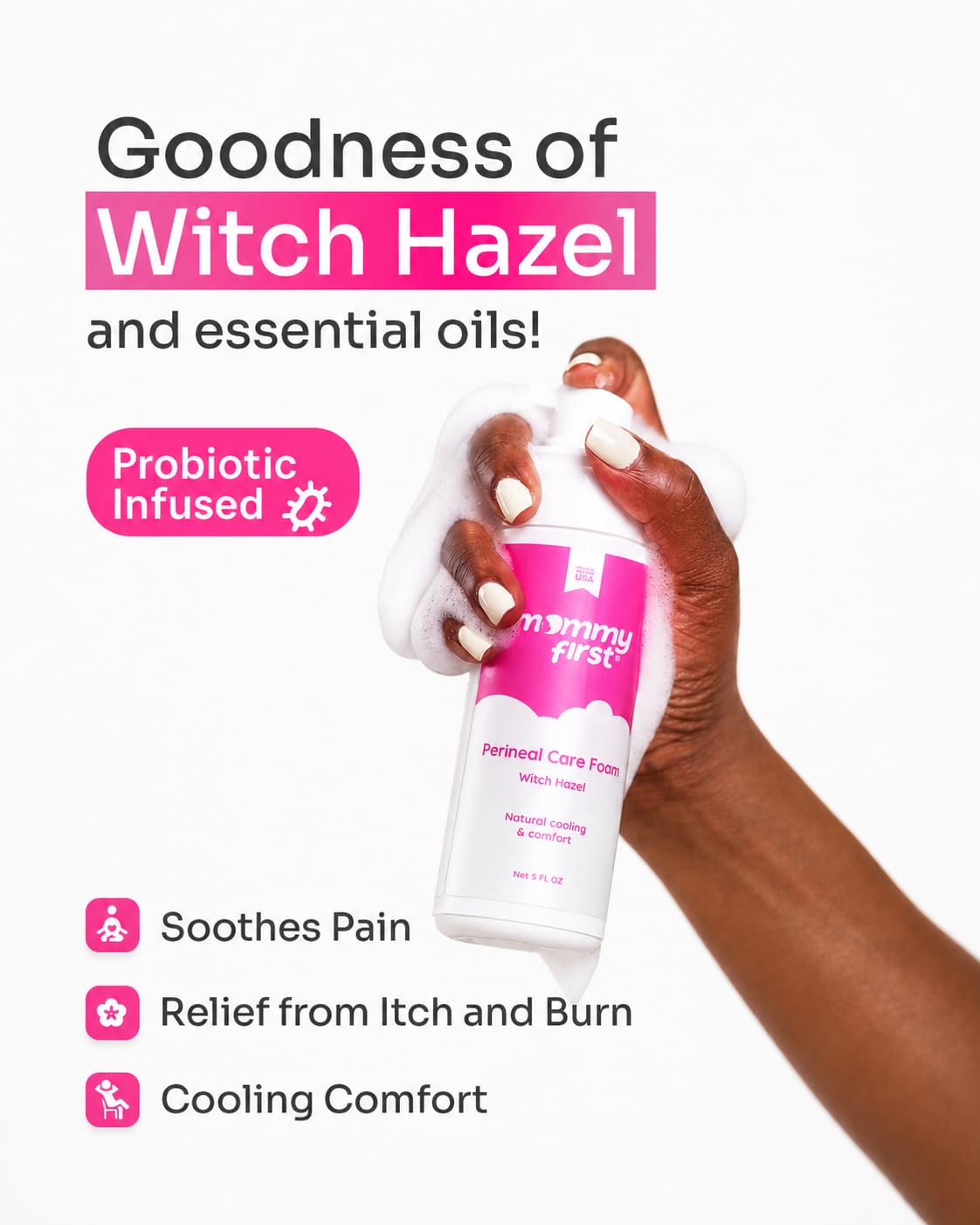 Mommy First® Postpartum Essentials Recovery Kit – Next-Gen Perineal Ice Packs, Alcohol-Free Witch Hazel Healing Foam and Liners, Upside Down Peri Bottle & Postpartum Underwear for Postpartum Recovery