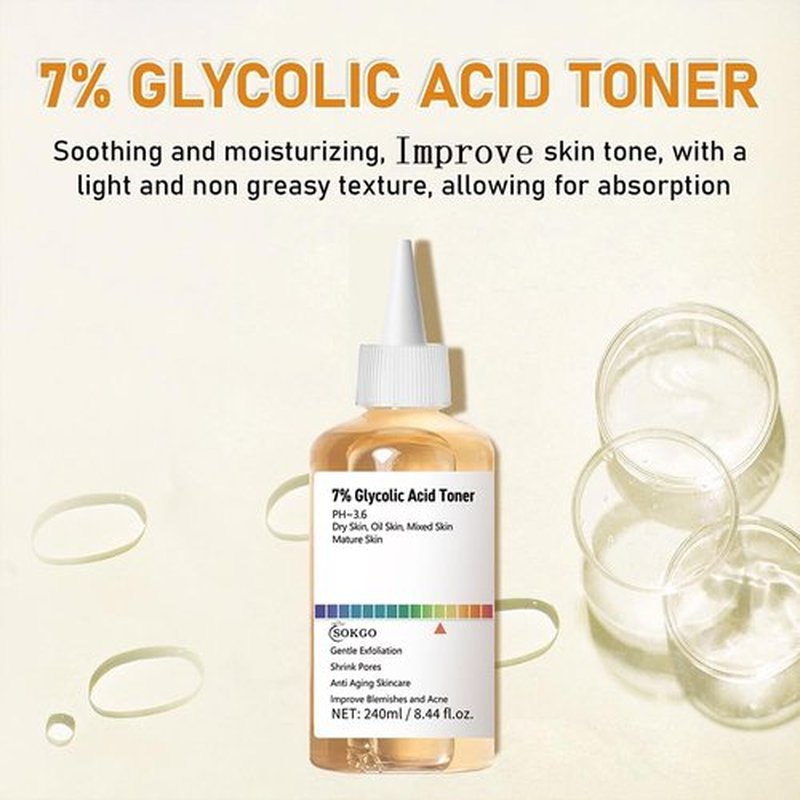 7% Glycolic Acid Exfoliating Toner, Exfoliating Facial Toner, Pore Minimizing Toner, Smooth Skin, Even Tone, Hydrating Formula
