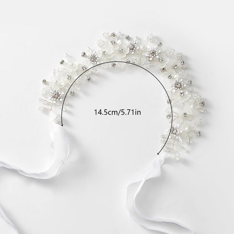YOUlDIANZI Flower Princess Headpiece, Pearl Bridal Hair Accessory for Women Wedding Hair Band for Bride Princess Crown First Communion Headpiece for Womens Birthday, Party, Wedding