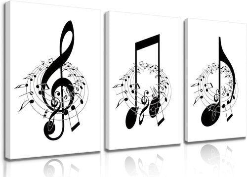 Skiennix Framed Music Notes Wall Art - Stylish Black & White Canvas Prints | 12x16in (Set of 3)
