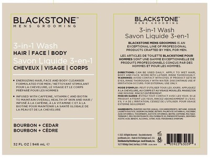 Blackstone 3-in-1 Wash for Men - Cleanses & Conditions Hair, Body & Face | Caffeine & Vitamin C | Bourbon & Cedar, 32 fl oz