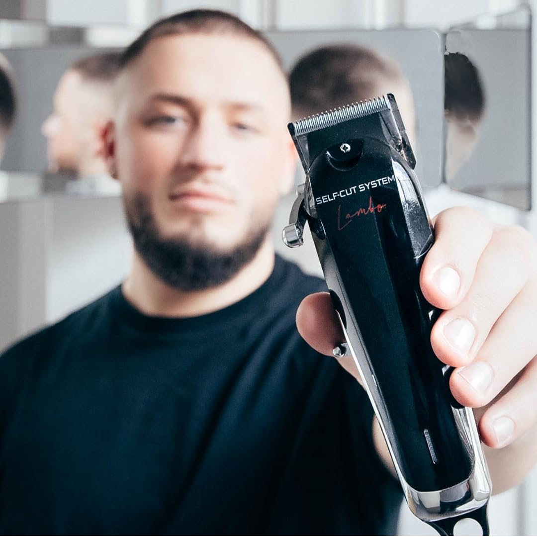 Self-Cut System Cordless Hair Clippers Black Lambo - Cordless Clippers with Precision Blades, Rotary Motor, 90 Min Runtime, Taper Lever, Lightweight Ergonomic Design for Home & Barber Use - Black