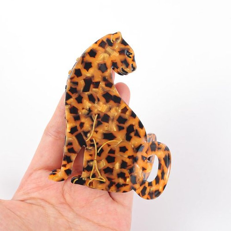 PERSONFUN Leopard Hair Claw Clip, Tortoise Shell Pattern, Acetate Material with Shark Tooth Grip Animal Hair Accessory for Women Girls Gift, 2.36 x 3.66 Inches