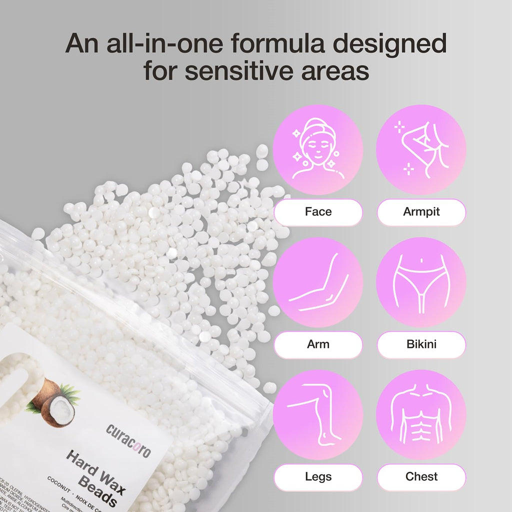 Curacoro Italian Hard Wax Beads 500g, Hair Removal Wax Beans, Coconut
