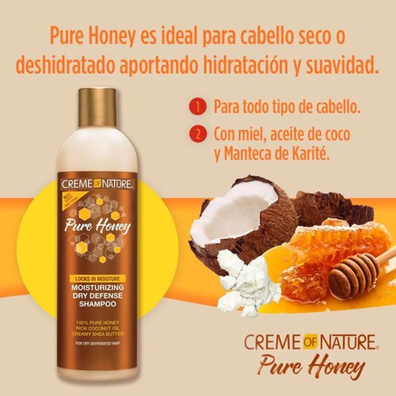 Creme of Nature Pure Honey Shampoo - Moisturizing Dry Defense with Coconut Oil & Shea Butter | 12 oz