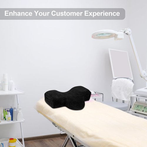 IMENE Lash Pillow for Lash Extensions- Memory Foam Lash Pillows with Neck and Back Support, Ergonomic Lash Bed Pillow with Velvet Pillowcase and Lash Organizer Pockets（Black）