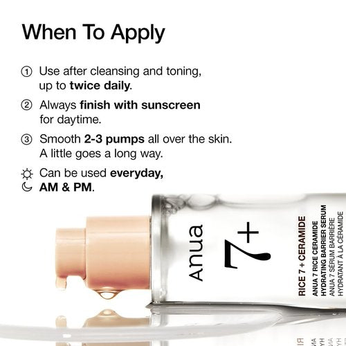 Anua Rice Ceramide 7 Hydrating Barrier Serum - Moisturizing Face Serum for Sensitive Skin | 1.69 fl oz