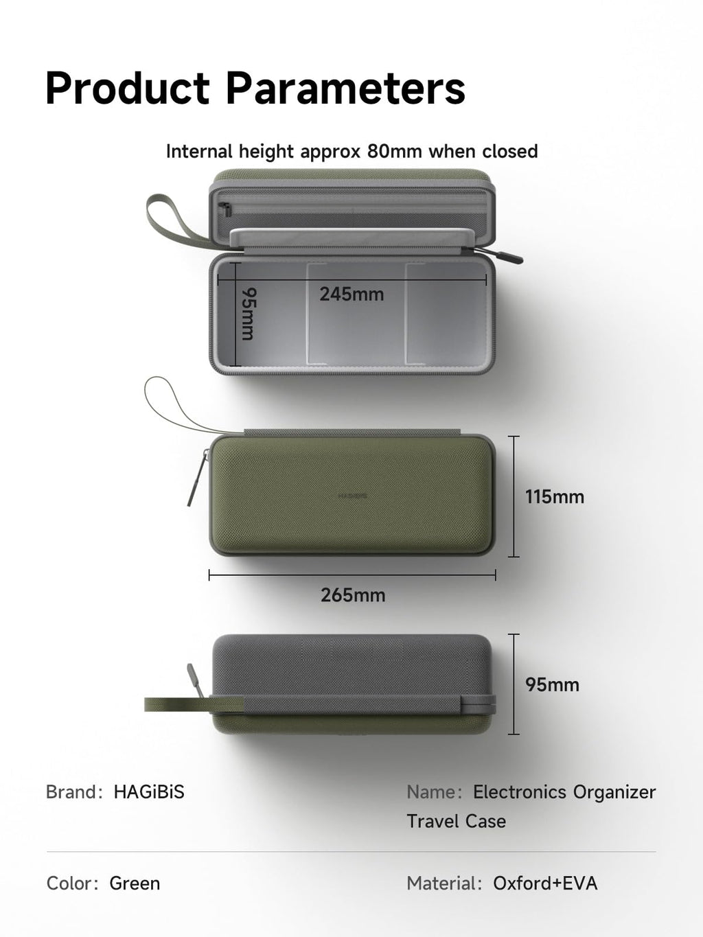 Hagibis Electronics Organizer Travel Case Cable Organizer Bag Pouch Portable Waterproof Carry Case for Cable, Charger,Power Bank, SD Card, Mouse, USB Flash Disk (DPB03 Green)