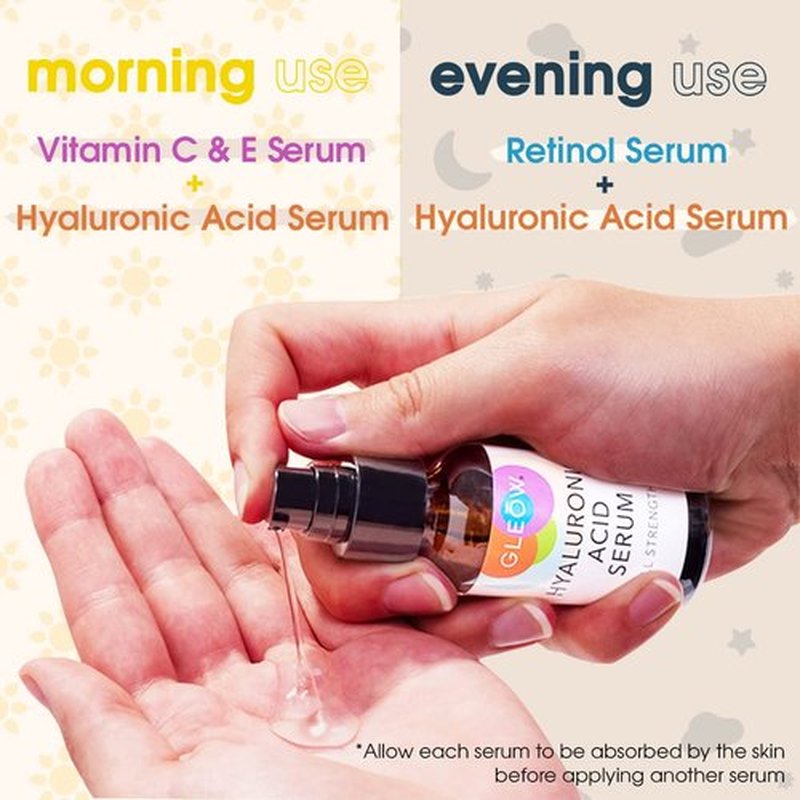 GLEOW Retinol Serum for Face, Vitamin C with Hyaluronic Acid Face Serum for Women and Men, Glow Skin Care Set Total Package Targets Appearance of Uneven Skin Tone and Dryness 3x1oz
