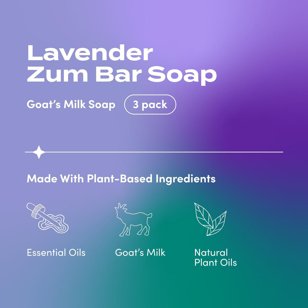 Zum Indigo Wild Goat's Milk Soap Bar - Bar Soap for Hands & Body Made with Essential Oils - 3 oz - Lavender (3 Pack)