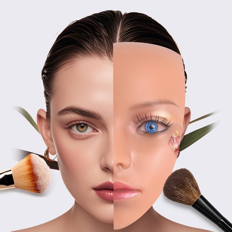 YEEFAIRY Makeup Practice Face Board 3D Reusable Silicone Mannequin Eye Face Kit Practice Skin with 2 Pairs of Realistic Eyeballs for Tattoo Artists Beauty Beginner (Natural)