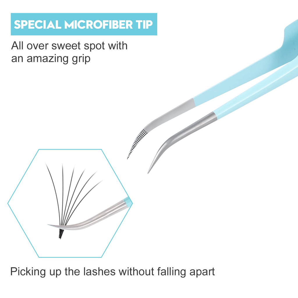 Ms.Queen Lash Tweezers for Eyelash Extensions,Professional 5Pcs Fiber Tip Curved Isolation 45 90 Degree Boot Volume Lash Tweezers for Extensions, Blue