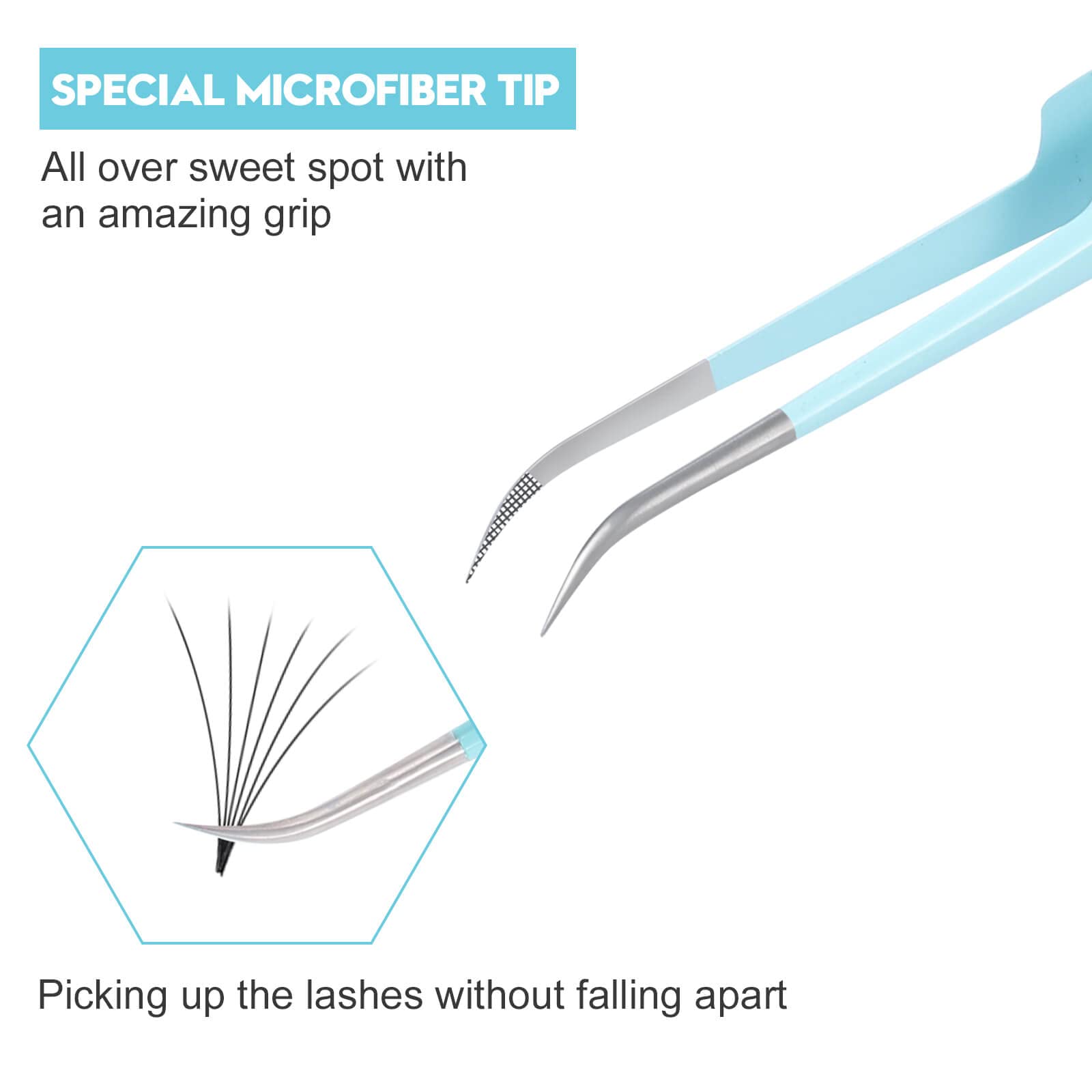 Ms.Queen Lash Tweezers for Eyelash Extensions,Professional 5Pcs Fiber Tip Curved Isolation 45 90 Degree Boot Volume Lash Tweezers for Extensions, Blue