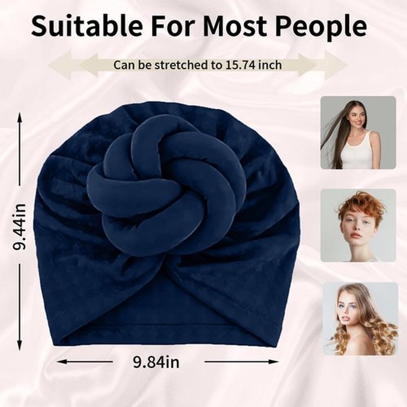 LVBGQVL Women Turbans and Head Wraps, Women African Turban Flower Knot Pre-Tied Bonnet Beanie Cap Headwrap Navy Blue