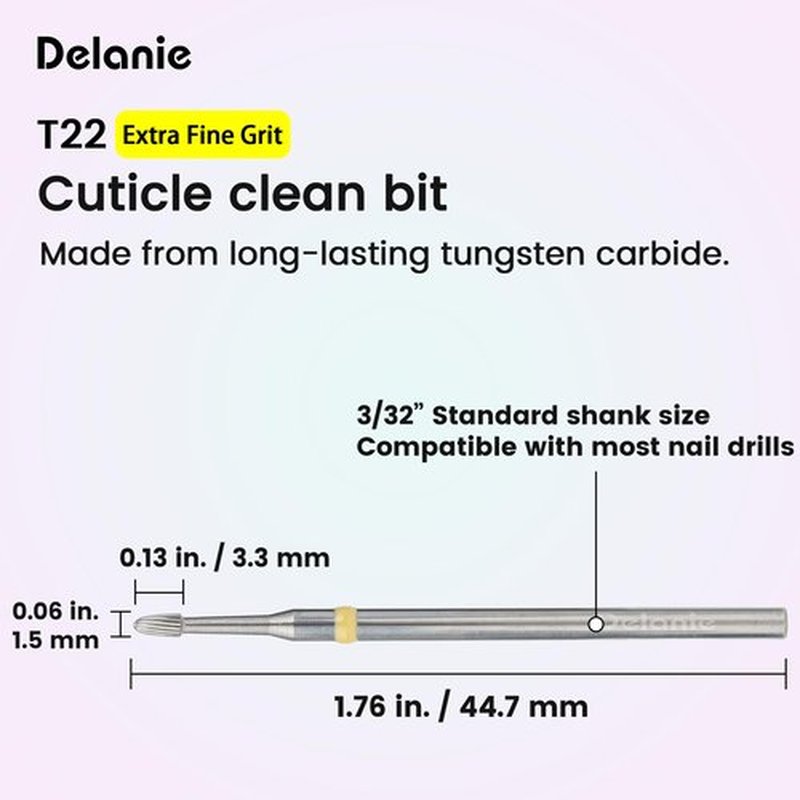 Delanie Cuticle Clean Carbide Nail Drill Bit for Professional Nail Tech, Under Nail Cleaner, Cuticle Trimmer, 3/32", Extra Fine Grit