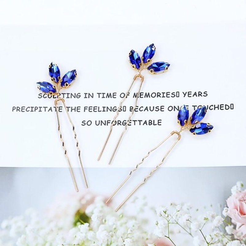 inSowni 7 Pieces Royal Blue Rhinestone Wedding Bridal Hair Side Comb Slide+U-shaped Hairpins Hair Accessories Headpieces for Women Girls Brides Bridesmaids