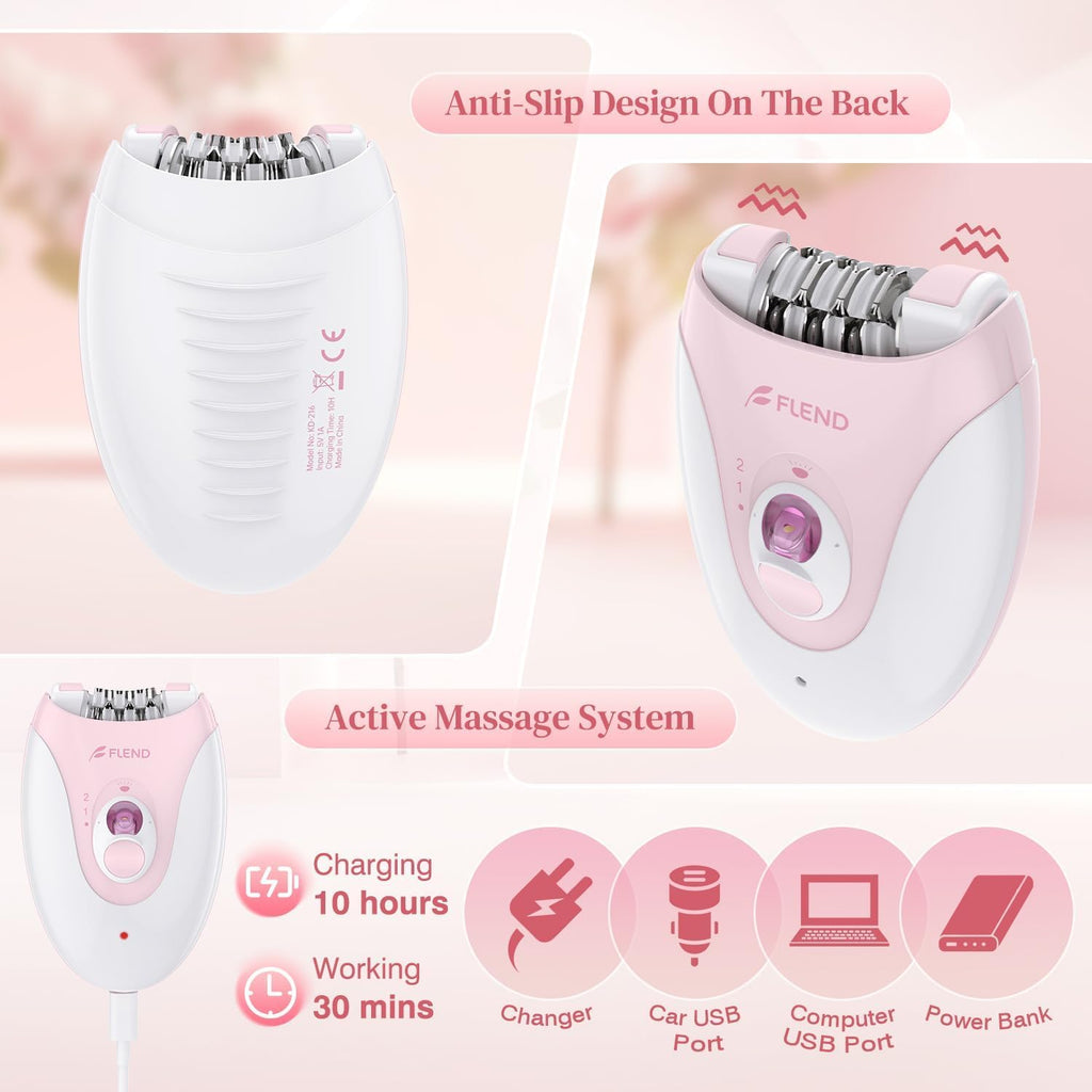Smooth Glide Epilator for Women, Painless 2-Speed Hair Removal Device with LED Light, 36 Tweezers & Massage Pad, Rechargeable Epilator for Face, Bikini, Arms & Legs