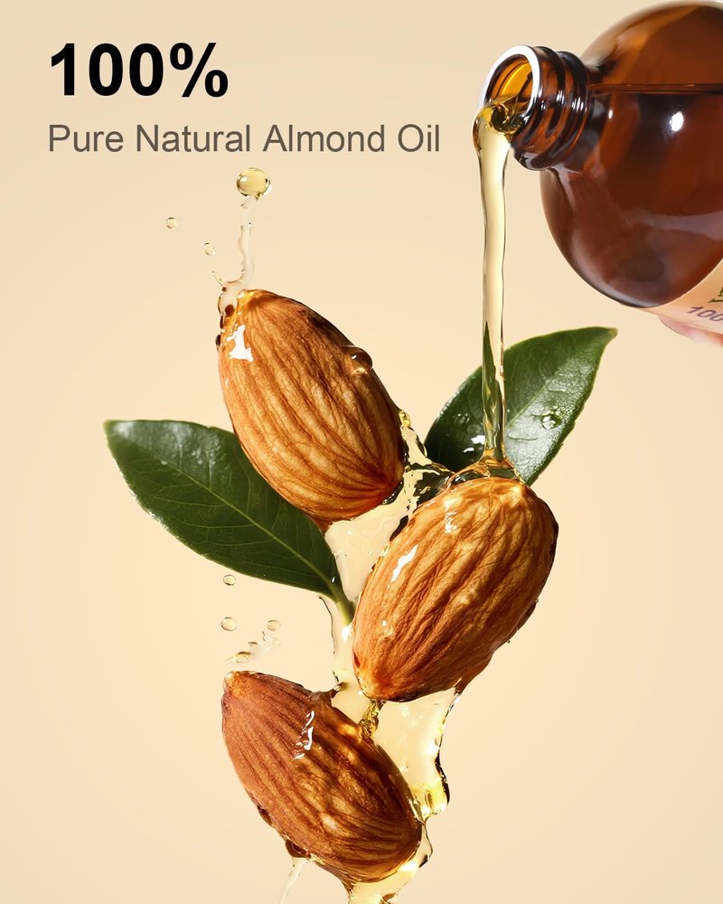 Yoken Organic Almond Oil 16 fl oz, USDA 100% Pure Cold Pressed Almond Oils in Glass Bottle, Natural Moisturizer for Face, Hair & Body, Ideal Carrier Oil for Skin Care, DIY Beauty & Soothing Massage