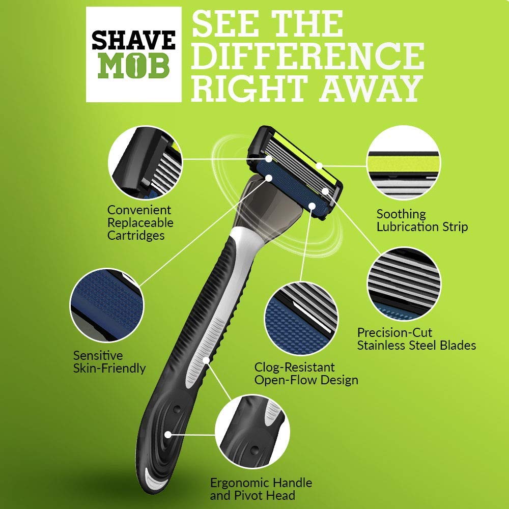ShaveMOB 6-Blade Men's Razor Kit (Flex Head Handle + 12 Refills) (No Trimmer) - The Caveman Shaving Kit
