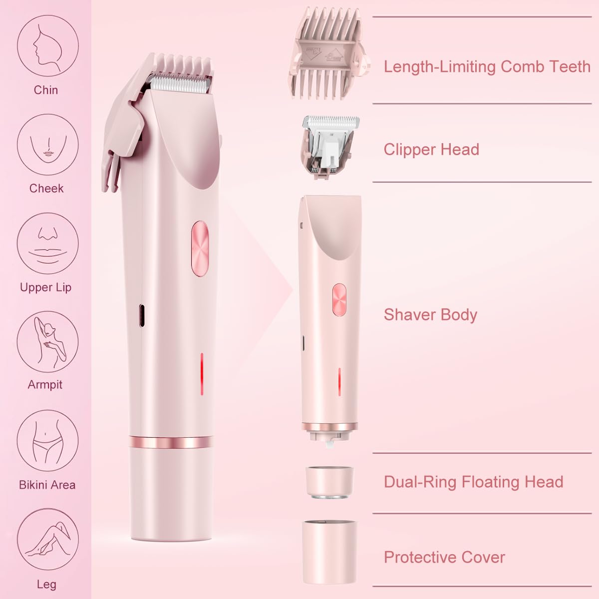 Cqxfsgr 2-in-1 Bikini Trimmer for Women, IPX7 Waterproof Electric Razor