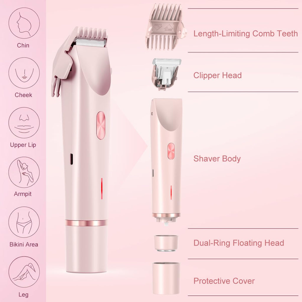 ANFOOS Bikini Trimmer for Women, 2-in-1 Electric Razor Waterproof Wet & Dry