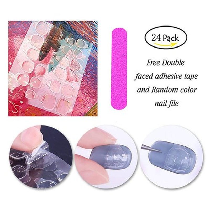 Outyua 48Pcs Press on Nails Toenails French Nail Tips Medium Length Flase Nail Finger Toe Nails Red Glossy Acrylic Fake Nail with Designs (Red French)
