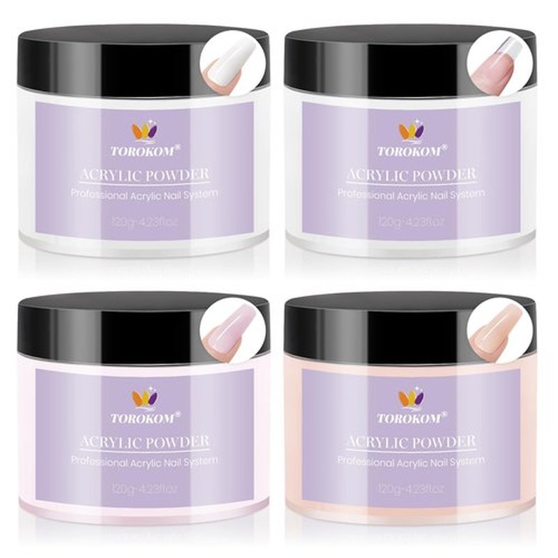 TOROKOM 4 Colors Acrylic Powder, 480g/16.93oz Acrylic Nail Powder Large Capacity Acrylic Dip Powder for Nails Acrylic Extension Powders, 3D Nail Carving, Long-Lasting, No Nails Lamp Required (4*120g)