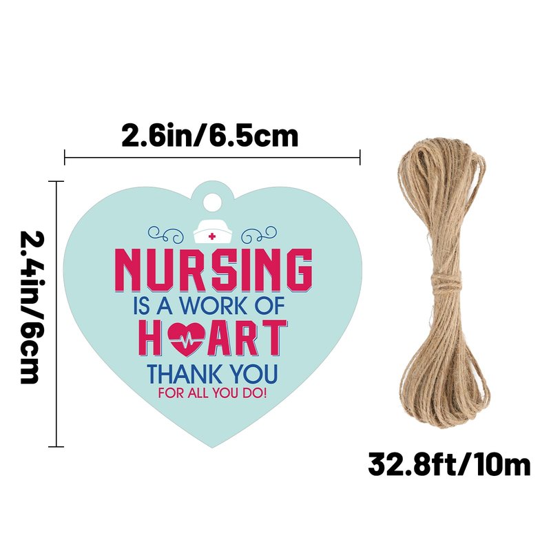 Nurse Week Gift Tags with String - 50PCS Nurse Thank You Tags Nurses Appreciation Tag Thank You for All You Do Gift Tag Heart Design Tag for Nurses Week Decoration