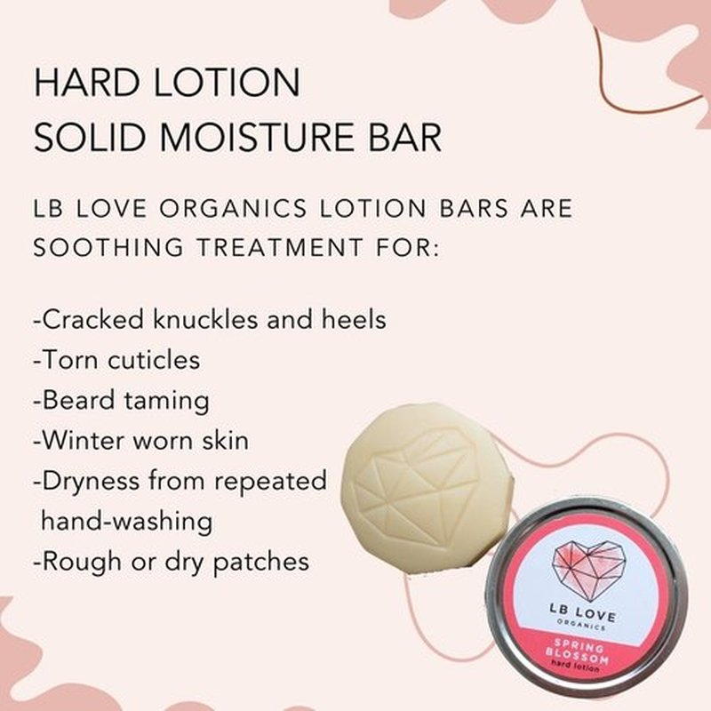 LB Love Organics Hard Lotion Bar | Lavender Vanilla Scent | Organic Beeswax Solid Hand Lotion for Dry Hands and Feet | Handmade Valentine | Travel Friendly