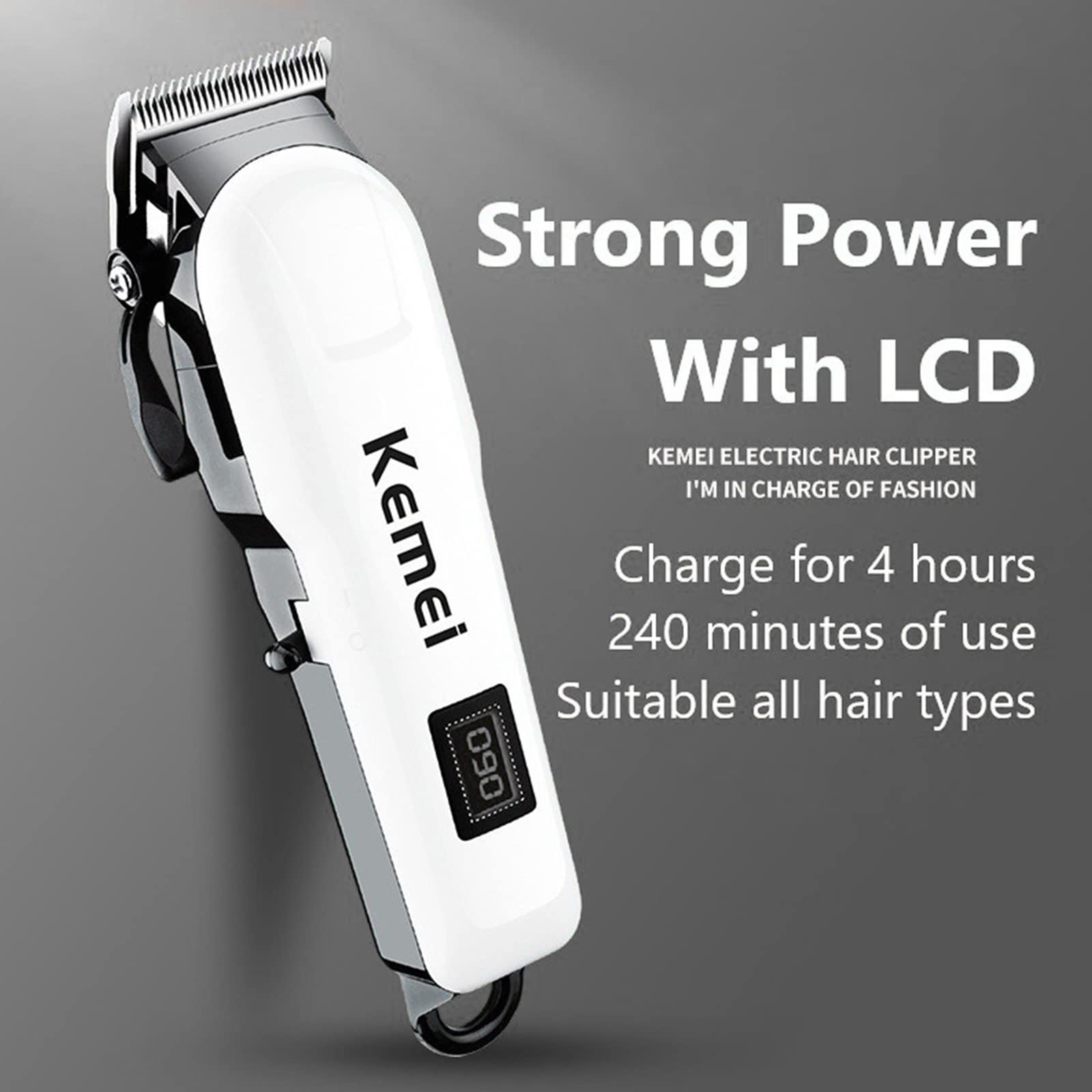 KEMEI Hair Clipper for Men Professional Cordless Electric Rechargeable Hair/Beard Trimmers for Men, Self Hair Cutting Haircut Kit, Adjustable Barber Clippers with LCD Diaplay