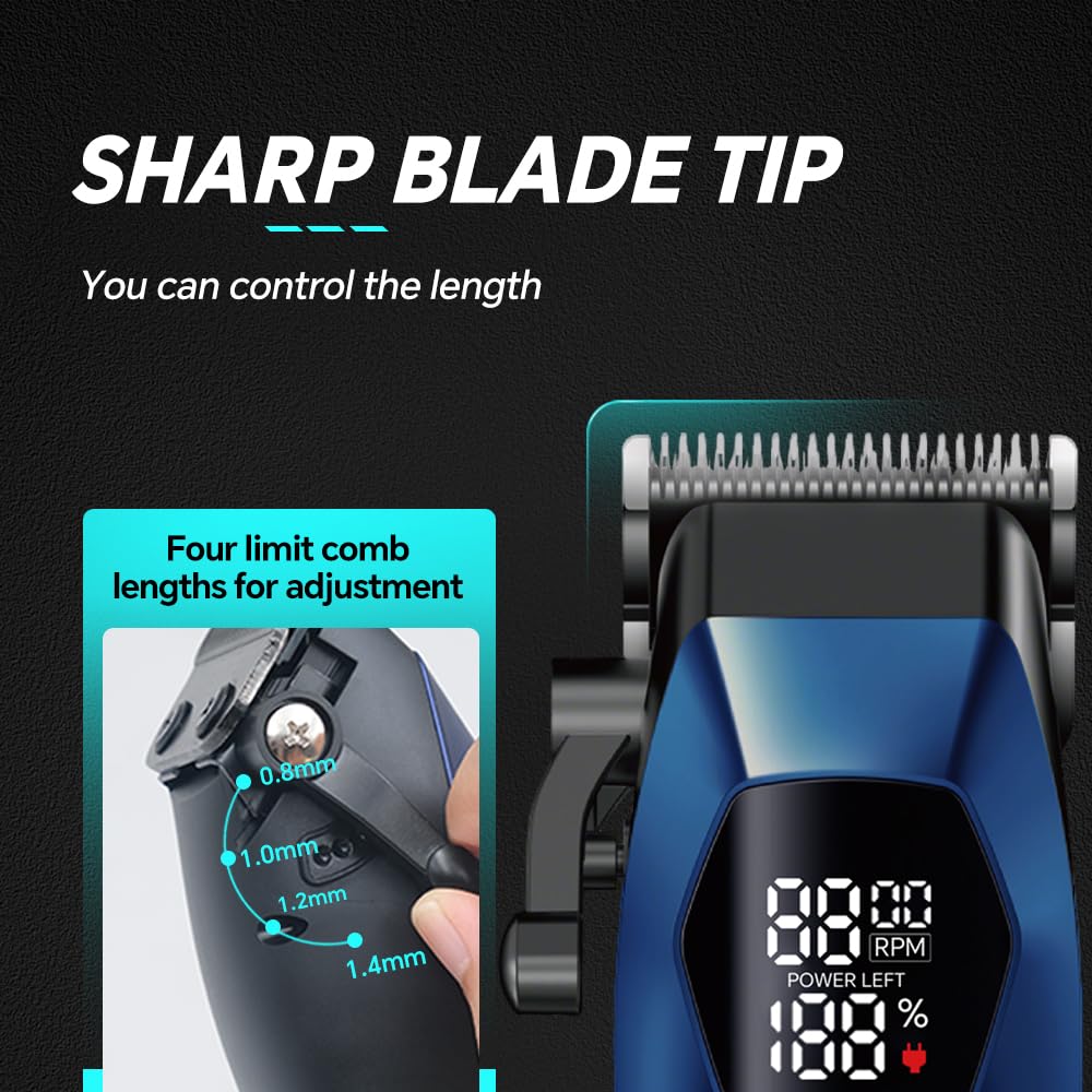 Professional Hair Clippers for Men, Rechargeable Mens Hair Clipper, High Speed, Cordless Barber Clippers for Hair Cutting. Hair Trimmer Kit for Household, 8 Guide Combs, USB-C Charging
