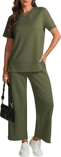 ATHMILE Women's Lounge Set - Comfy 2-Piece Tracksuit for Summer Beach Vacations | Wide Leg Design