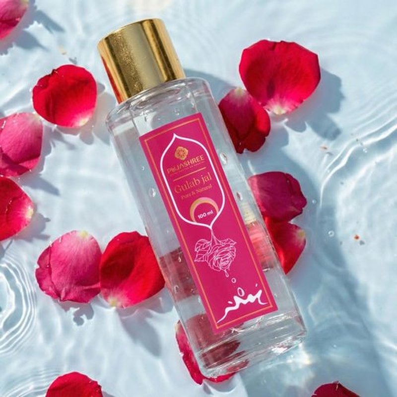 Pujashree 100% Pure Gulab Jal - 100ml Glass Bottle with Spray Pump| Natural Gulab Jal | Rose Water for Skin & Hair, Natural Rose Water Face Toner, Makeup Remover