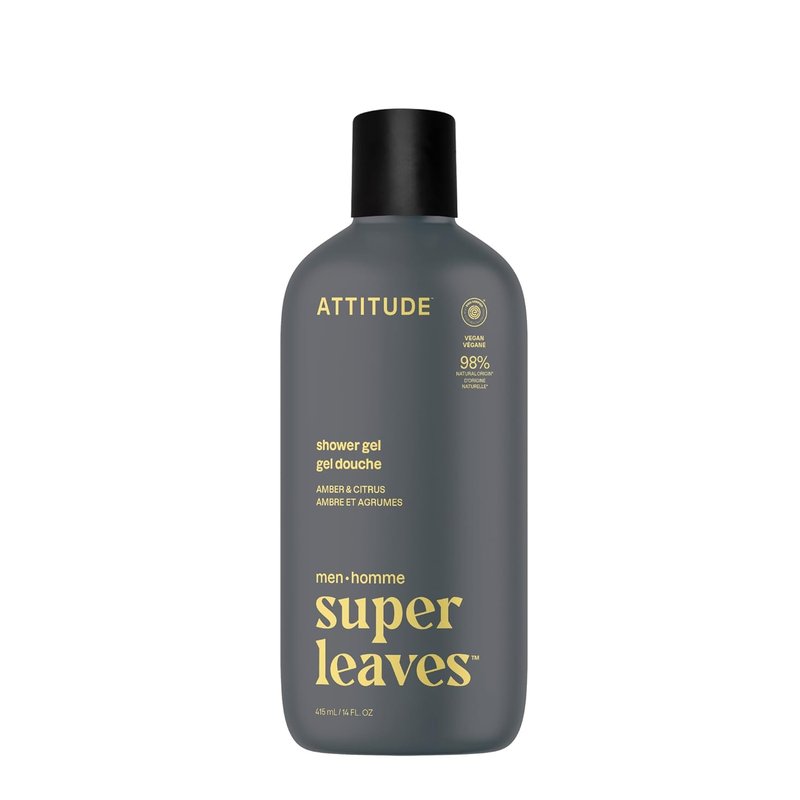 ATTITUDE Shower Gel for Men - 98% Natural Ingredients, Paraben & Phthalate Free | Amber & Citrus, 14 Fl Oz