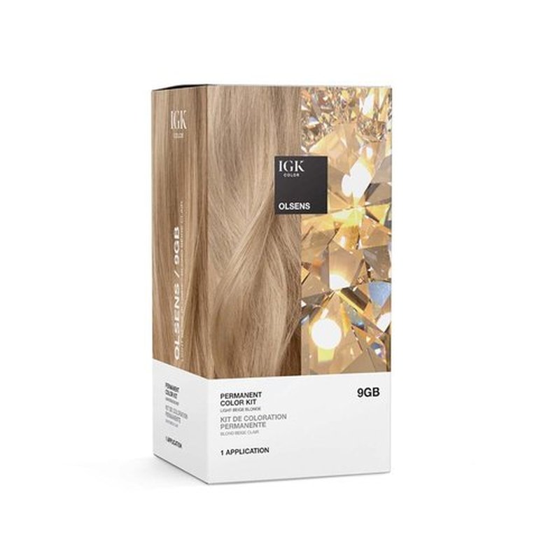 IGK Permanent Hair Dye Color Kit - 9GB Olsens Light Beige Blonde | 100% Gray Coverage, Strength & Shine