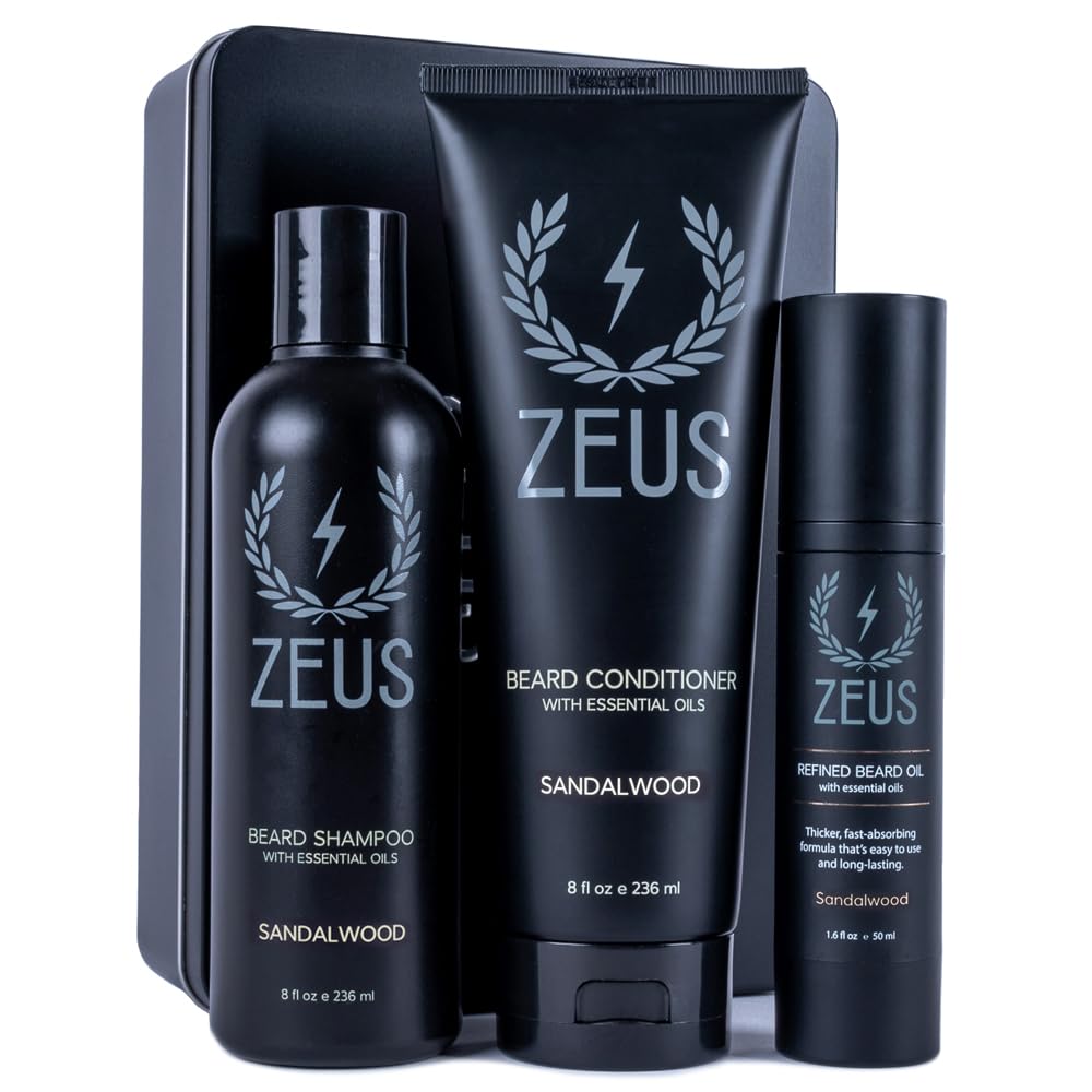 ZEUS Thick Beard Care Starter Kit for Men (Made in USA) Sandalwood