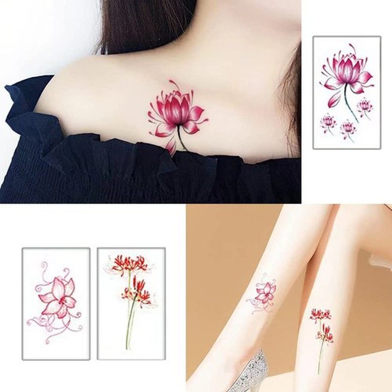80 Sheets Flowers Temporary Tattoos Stickers Creative Small Red Flowers Large Roses Mixed Style Body Arm Chest Waist Face Neck Fake Tattoos for Women