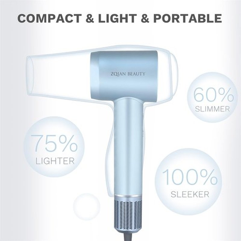 Ionic Hair Dryer with 200 Million Negative Ions, High-Speed Blow Dryer for Women and Men Fast Drying Low Noise Travel Hairdryer (Silver Blue, with Concentrator Nozzle)