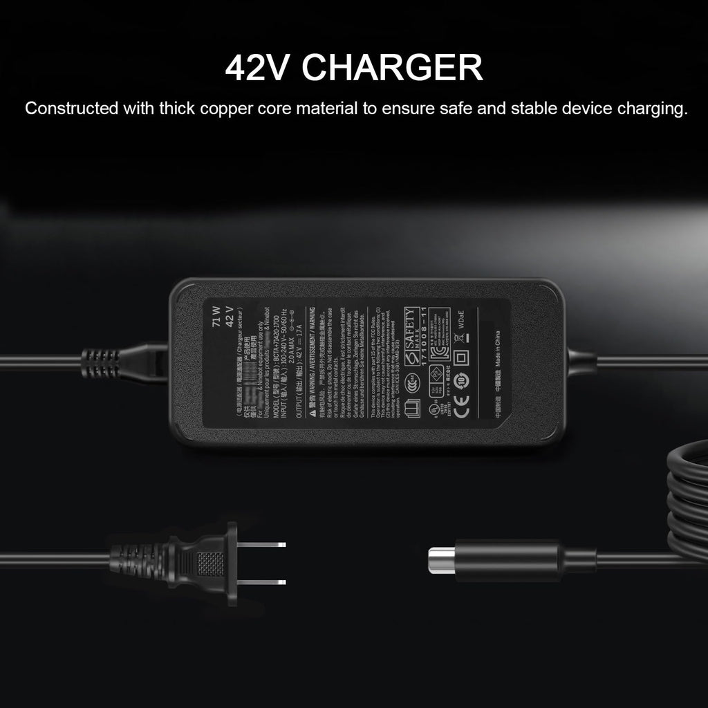 JUYOON 42V 71W Charger Compatible with Segway Ninebot Electric Scooter max G30L G30LD G30LE G30LP F2 pro ES1 ES2 ES3 ES4 VOLPAM Okai Roinside AovoPRO Aovowheel BCTA+71420-1700 42V 1.5A 2A