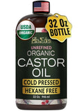Ella & Eden Organic Castor Oil – Cold-Pressed Hexane-Free Unrefined - For Hair Growth, Skin and Face - USDA Certified & 100% Pure - 32 fl oz