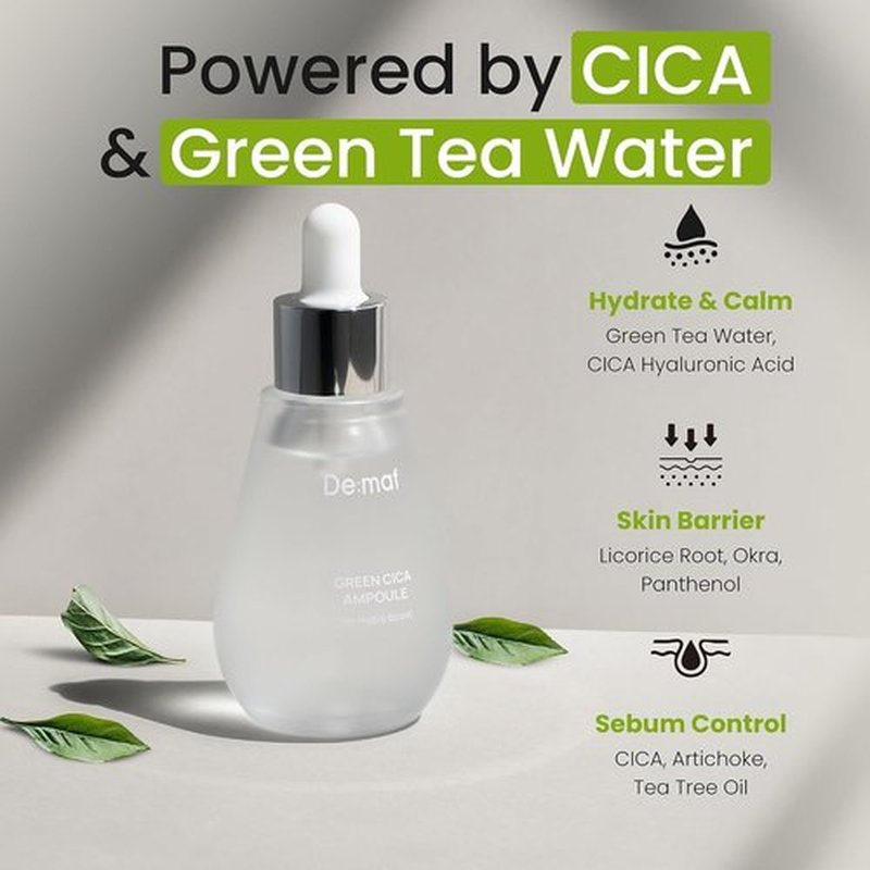 Green Cica Ampoule with 72% Green Tea, Cica & 8-Layer Hyaluronic Acid | Soothing & Sebum Control Pore Serum for Blackheads and Enlarged Pores | For Oily & Combination Skin (1.7 fl oz)