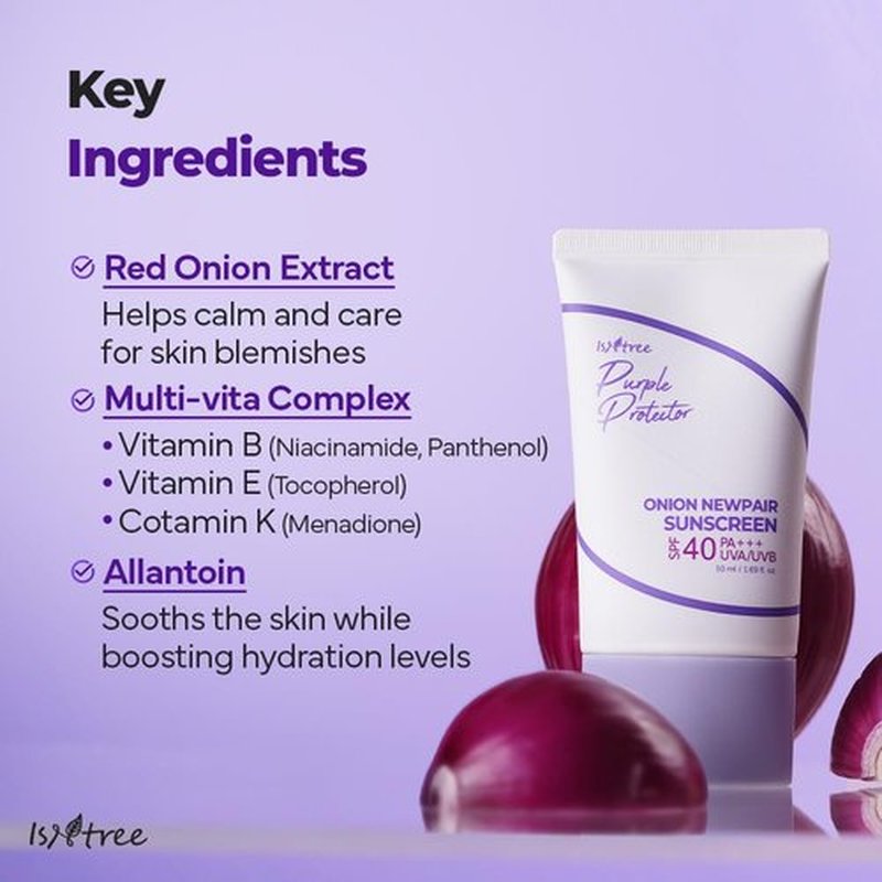 ISNTREE Onion Newpair Sunscreen 50ml, 1.69 fl.oz | SPF 40 | Korean Skincare | Hydrating Sun Protector | Evens Skin Tone | Purple Sunscreen | Broad Spectrum
