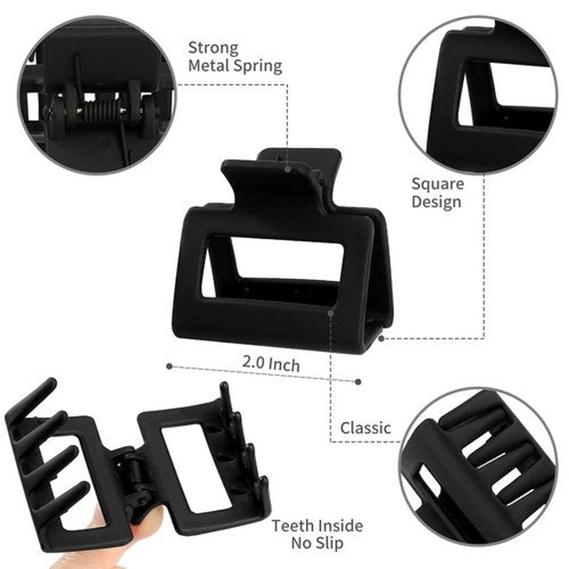 Sisiaipu 2 Inch Medium Hair Claw Clips 12 Pcs Square Hair Claw Clips for Thin Hair Matte Nonslip Acrylic Banana Jaw Clips Bulk Hair Accessories for women and Girls (Black)