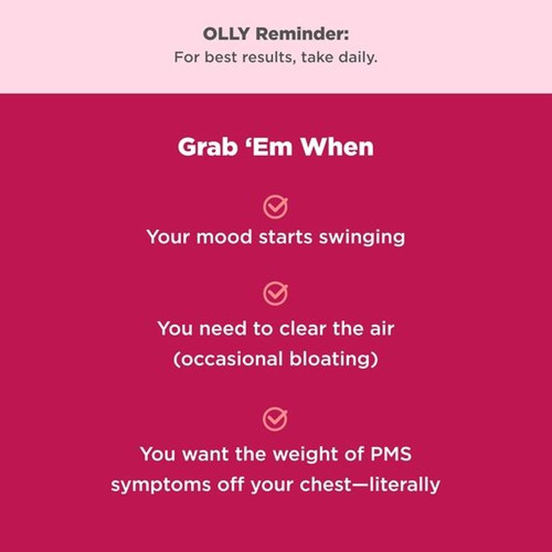 OLLY Period Hero Gummies - PMS Support Supplement with Chasteberry & Vitamin B6 | Cran-Raspberry Flavor, 60 Count