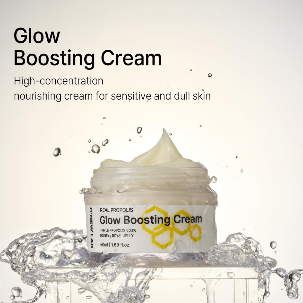 C’NEW LAB Real Propolis Glow Boosting Cream 50ml (1.69 fl. oz.) | Deep Nourishing Facial Cream for Radiant Skin | Propolis Extract, Panthenol, Allantoin, Sun Flower Seed, Korean Skin Care