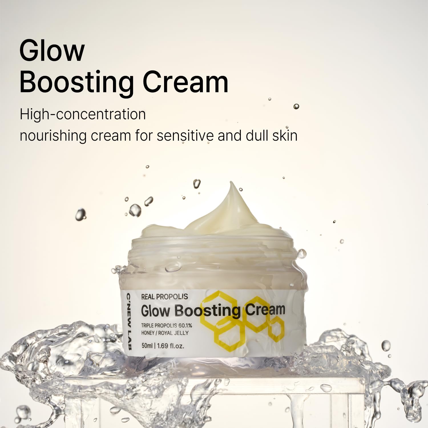 C’NEW LAB Real Propolis Glow Boosting Cream 50ml (1.69 fl. oz.) | Deep Nourishing Facial Cream for Radiant Skin | Propolis Extract, Panthenol, Allantoin, Sun Flower Seed, Korean Skin Care