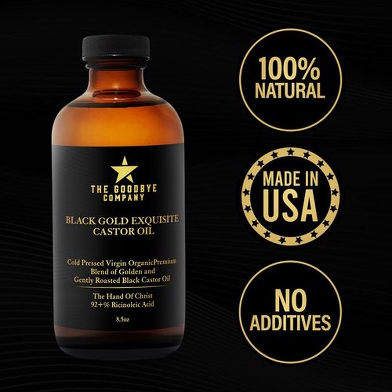 The Goodbye Company Black & Gold Castor Oil Blend – Cold-Pressed & Unrefined – Pure Hexane-Free Oil for Hair, Skin, Body, Eyelashes & Eyebrows